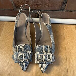 Ramona Snakeskin Slingback Shoes (Size 38, Made in Italy)  Blue/Grey/White